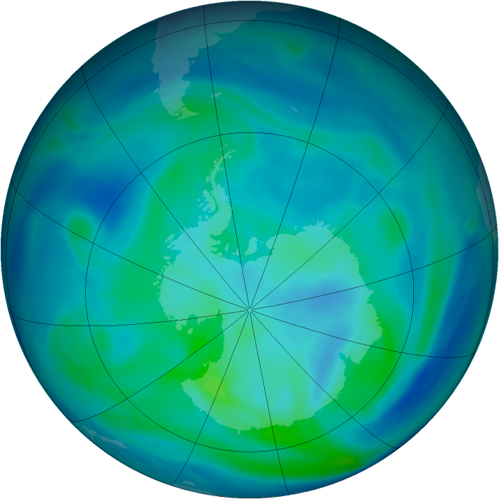 Antarctic ozone map for 12 March 2008